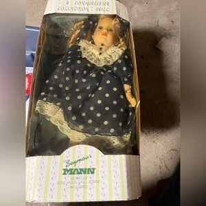 Seymour Mann Porcelain Doll in Blue Polka Dot Dress